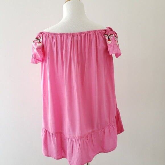 NEW Velzera Boho Embroidered Peasant Blouse Pink 100% Cotton Women Large - Picture 3 of 8